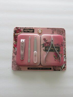 (#132) Ed Hardy Pink 4-Piece Manicure Set with Case